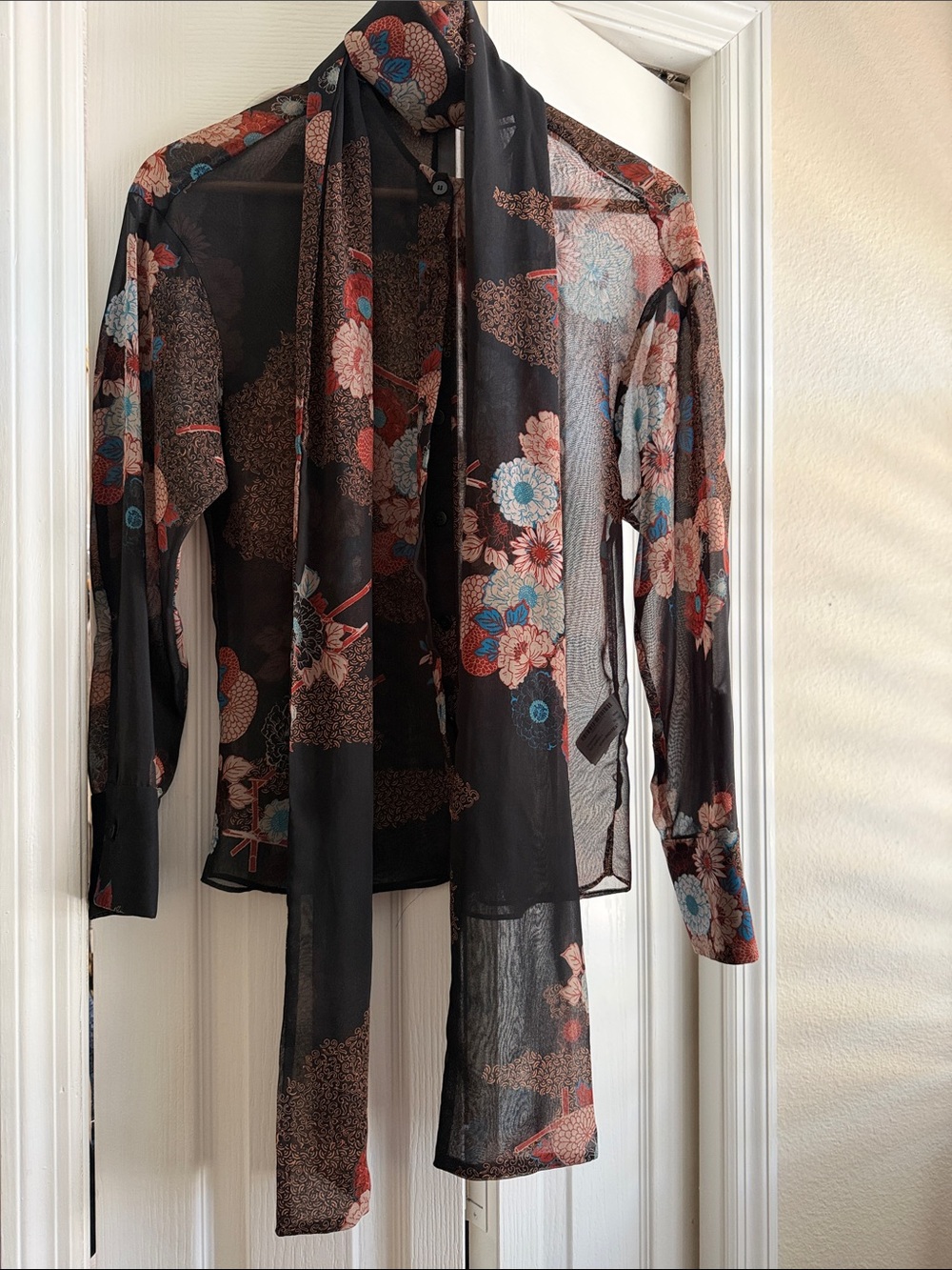 NWOT Zara Black Sheer Floral-Print Blouse